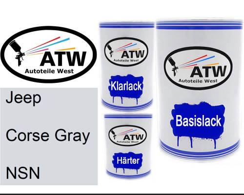 Jeep, Corse Gray, NSN: 500ml Lackdose + 500ml Klarlack + 250ml Härter - Set, von ATW Autoteile West.